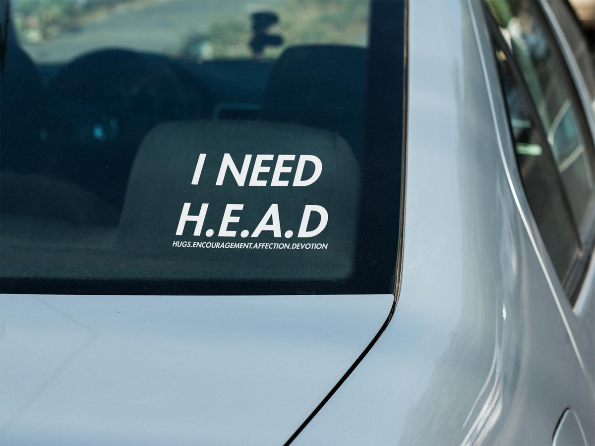 HEAD (Hugs, Encouragement, Affection, Devotion) Positive Vibes Car Decal - 1-2 Pack Peel-Off Stick-On Long-Lasting Sticker for All Car Exterior Lights, Automotive Exterior Accessory
