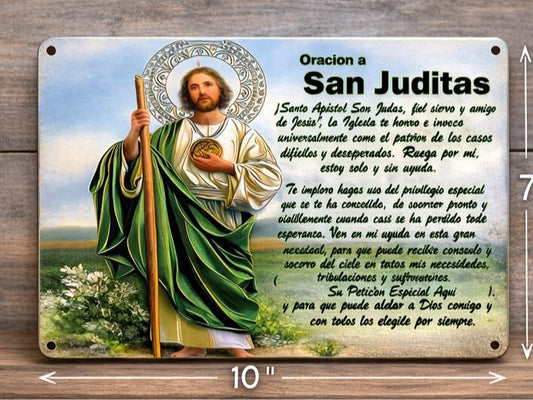 San Juditas Religious Aluminium Wall Plaque - 1-Piece Catholic Devotional Art, Spanish Prayer Sign, Home Decor, Patron of Difficult Cases, Gift for Rooms